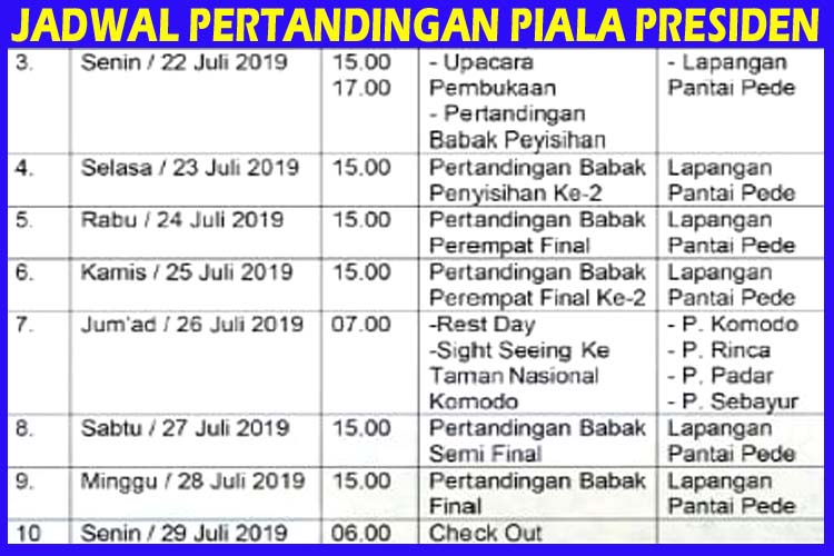22 JADWAL PIALA PRESIDEN